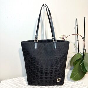 FENDI FF Tote Shoulder Bag Zucchino Canvas Black